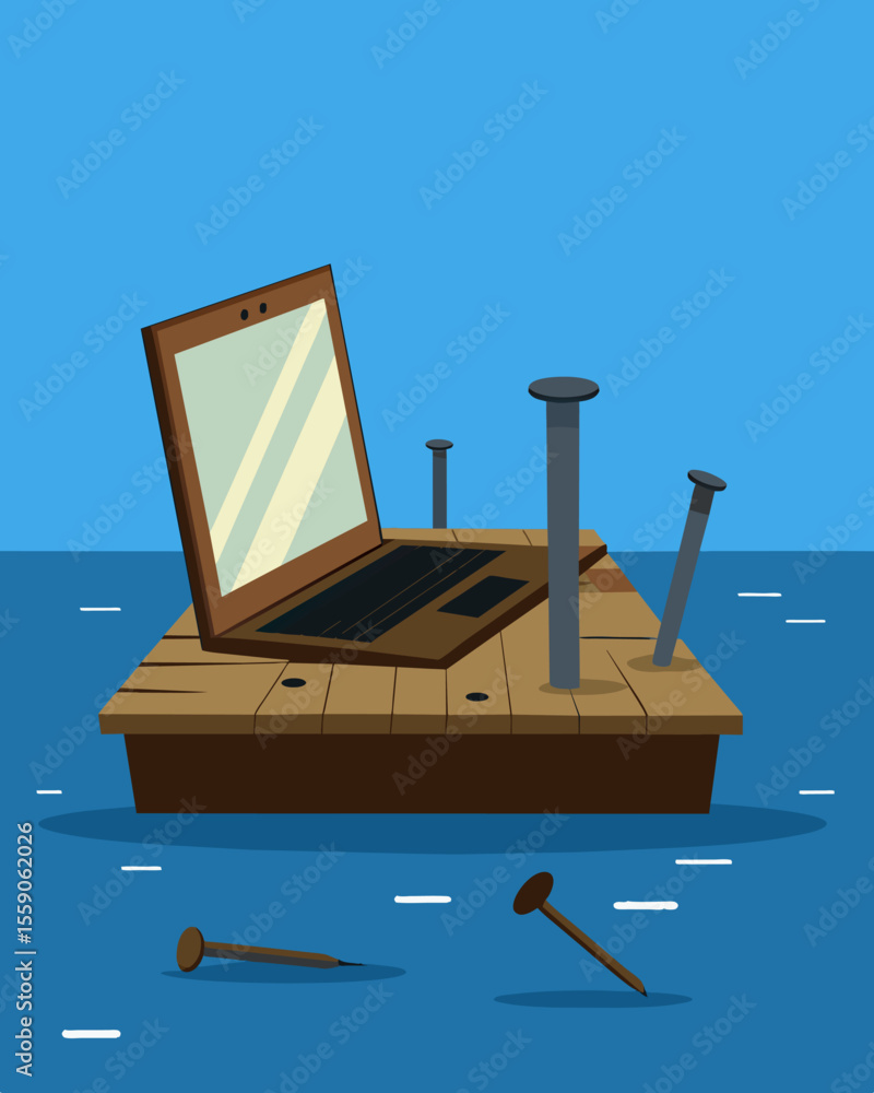 Poster the rusted nails of the old wooden dock add character to the scene as a laptop is od and ready for u