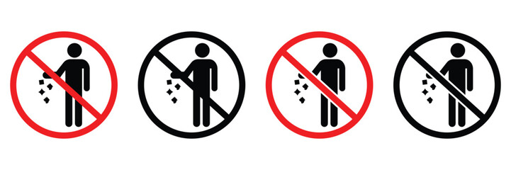 No Littering Icon Set – Public Cleanliness Warning and Waste Disposal Prohibited Signs