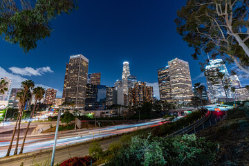 アメリカ　ロサンゼルスのダウンタウンの街並みと夜景/Downtown Los Angeles, USA, cityscape and night view