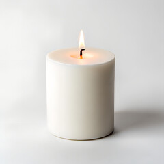 White Cylindrical Candle on a White Gray Background 