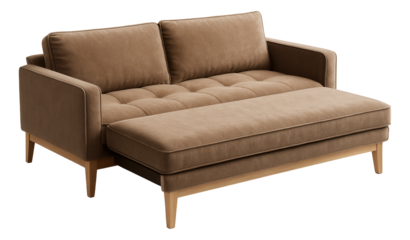 Convertible sofa bed with plush fabric upholstery, offering a comfortable seating area by day and a cozy bed by night, perfect for guest rooms in cottages.