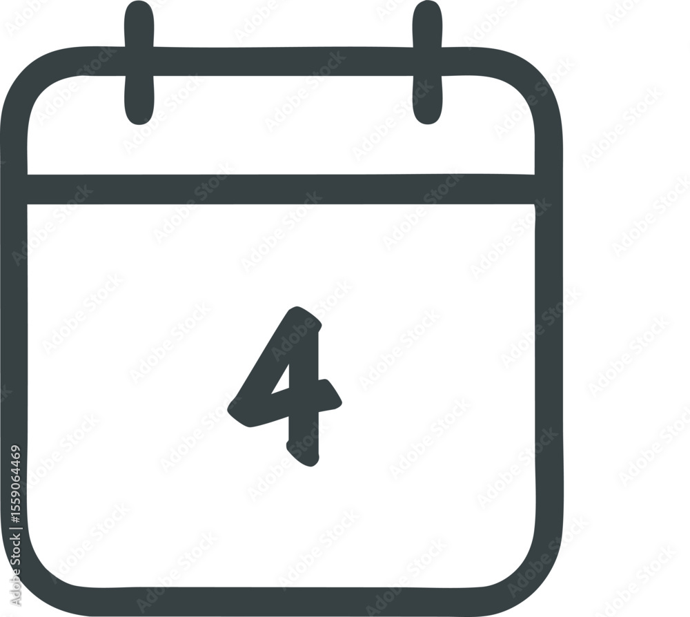 Aufkleber hand-drawn calendar icon with number 4 displayed for appointment scheduling and date reminder purpos