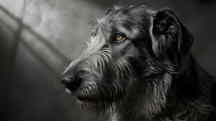 A captivating close up of a majestic dog, highlighting its distinctive gray fur and expressive eyes
