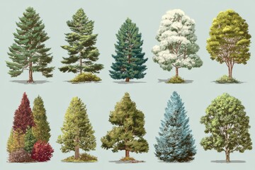 Lush tree diversity showcase with 16 stunning styles perfect for nature-themed projects and design inspirations