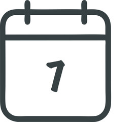 Minimalist vector calendar icon with the number seven, symbolizing scheduling and time management in a simple design style, perfect for digital applications and reminders.