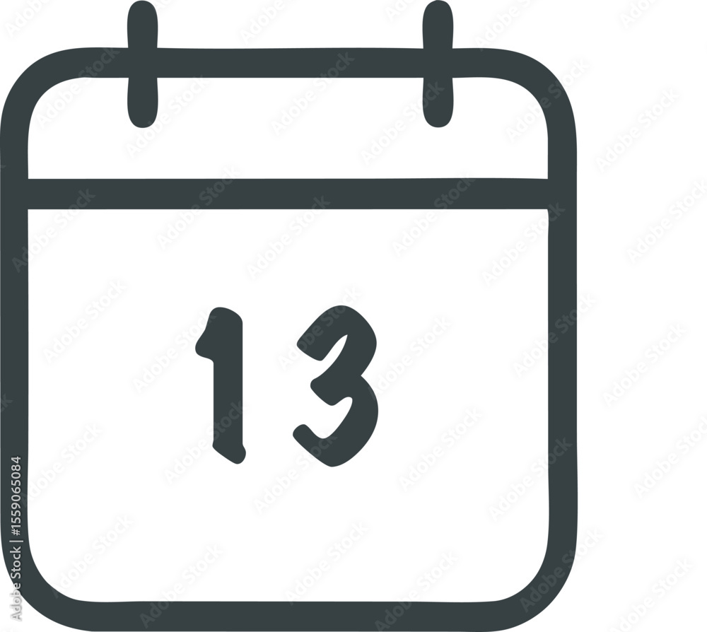 Poster calendar icon displaying the number 13 with minimalist design and bold outline for reminders and sch