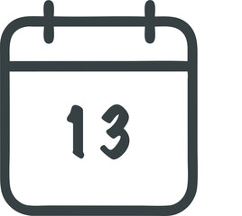 Calendar icon displaying the number 13 with minimalist design and bold outline for reminders and schedules