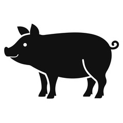 Simple Black Silhouette Illustration of a Happy Pig