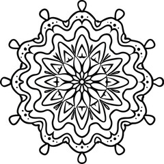 circular floral mandala design in black line art style for decorative and artistic use