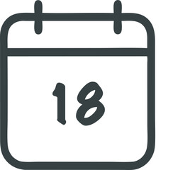 Calendar icon with date 18, appointment reminder, event schedule, planning, and organization symbol for time management and productivity