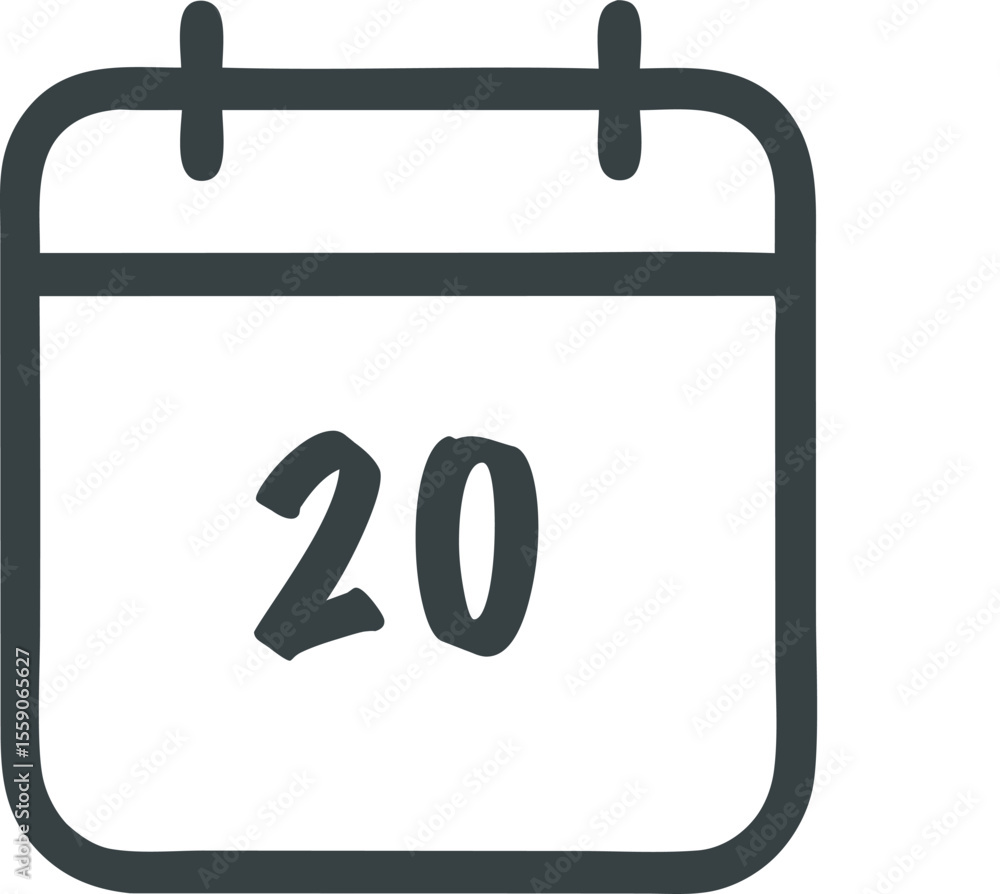 Poster stylized calendar icon featuring the number 20 in a bold, hand-drawn style with rounded edges and a 