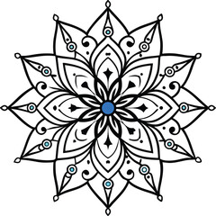 circular floral mandala design in black line art style for decorative and artistic use