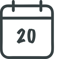 Stylized calendar icon featuring the number 20 in a bold, hand-drawn style with rounded edges and a clean design aesthetic