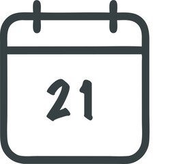 Calendar icon showing the 21st day with a simple design and rounded corners, representing time management and scheduling for appointments.