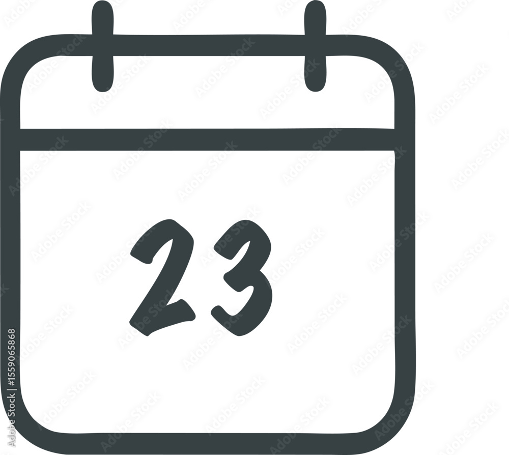 Poster calendar icon with the number 23 appointment reminder date marked for planning and scheduling activi
