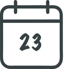 Calendar icon with the number 23 appointment reminder date marked for planning and scheduling activities, events and meetings