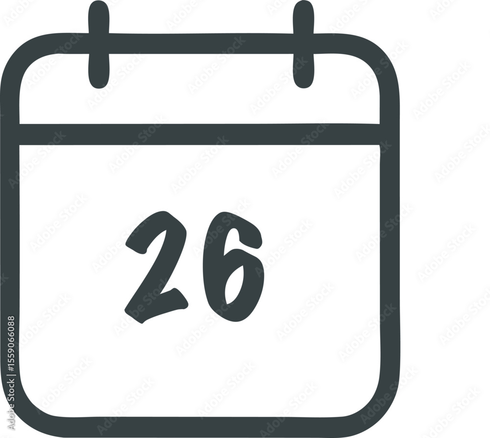 Aufkleber minimalist calendar icon with rounded edges displaying the number 26, conveying a date or event remi