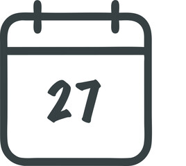 Calendar icon with the number twenty-seven, featuring a simple and clean design, perfect for reminders and date keeping, adding a touch of organization and clarity to any project.