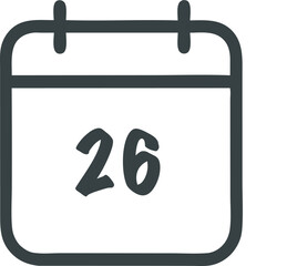 Minimalist calendar icon with rounded edges displaying the number 26, conveying a date or event reminder in a simple design