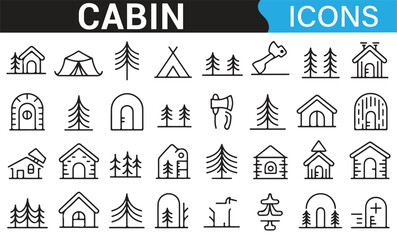 Fototapeta premium Simplified Icon Set of Cabins and Tents for Nature and Outdoor Design