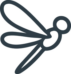 Minimalist dragonfly illustration in dark teal, featuring rounded shapes and clean lines against a white backdrop, conveying nature and simplicity