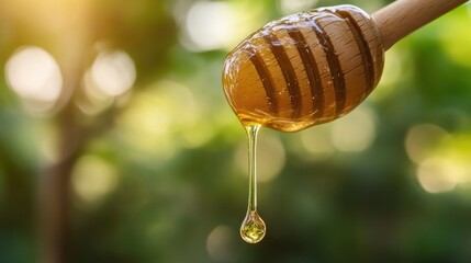 Honey dripping from a dipper