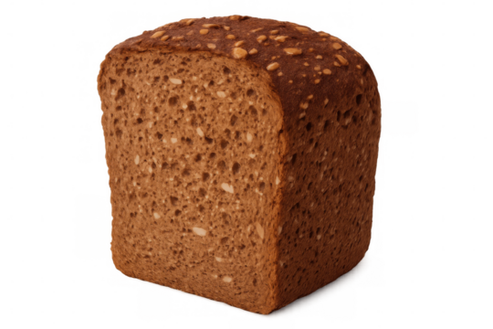 Nutty brown bread slice floating against transparent background, showcasing whole grain texture and nutritional value