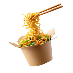 Delicious Takeout Noodles with Chopsticks, png clipart element with transparency