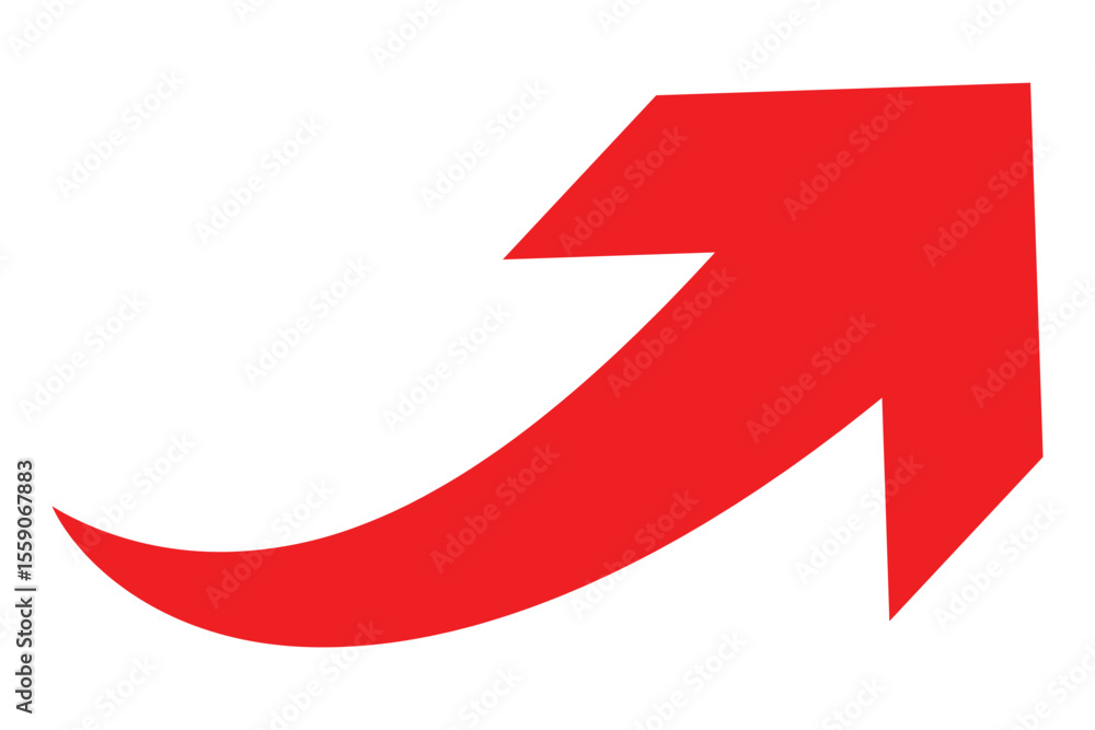 Poster red curve arrow direction symbol. curved red arrow pointing to the up side direction, arrow symbol v