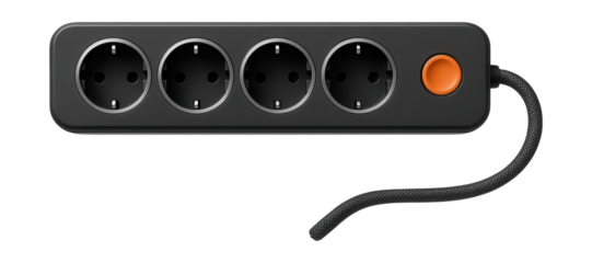 Retractable cord power strip with four sockets, suitable for a tidy home office setup by reducing cable clutter.