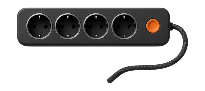 Retractable cord power strip with four sockets, suitable for a tidy home office setup by reducing cable clutter.