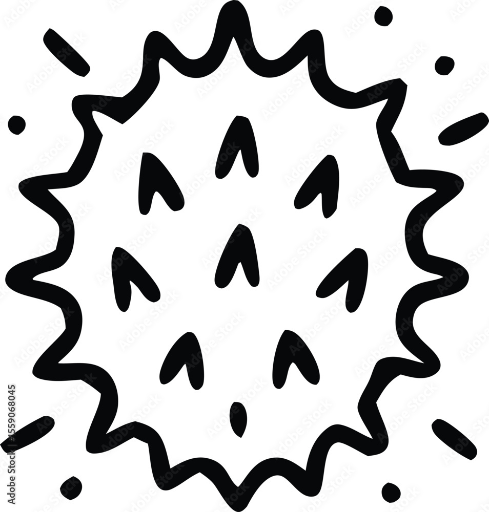 Poster spiky abstract vector illustration featuring a circular shape with irregular edges and dotted accent