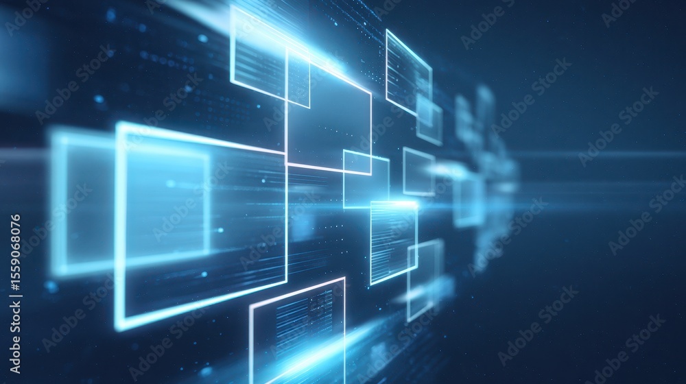 Aufkleber Abstract digital background featuring glowing blue rectangles and lines, creating a futuristic data flow effect.