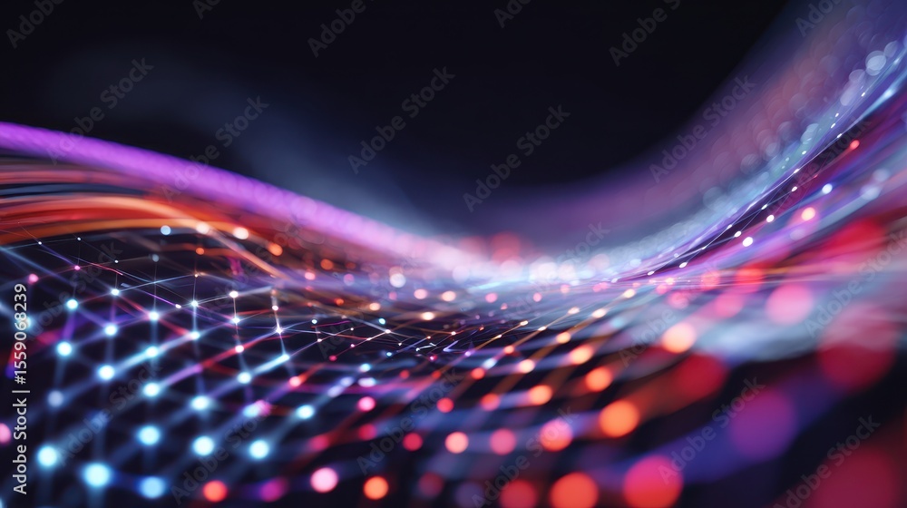 Aufkleber Colorful light trails and dots create a dynamic abstract pattern against a dark backdrop, evoking a sense of motion and energy.