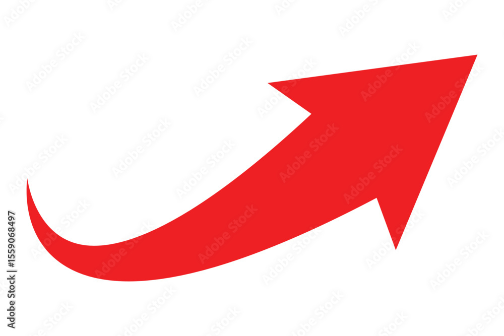 Poster red curve arrow direction symbol. curved red arrow pointing to the up side direction, arrow symbol v