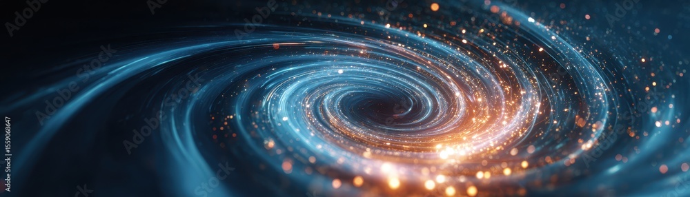 Poster swirling vortex of light and particles, creating a mesmerizing cosmic effect with vibrant colors and