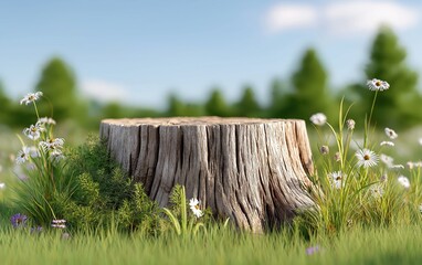 Fototapeta premium Tranquil Forest Scene with Tree Stump
