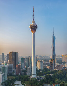 Kuala Lumpur, Malaysia - March 23, 2024: A picture of the Menara Kuala Lumpur and Merdeka 118 Towers at dawn.