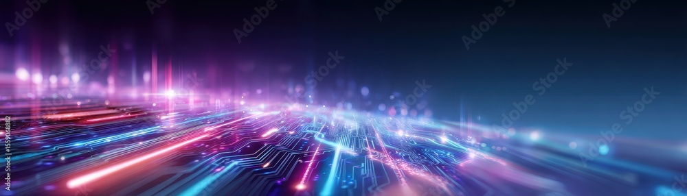 Aufkleber Abstract digital landscape with vibrant lines and colorful lights creating a sense of motion and energy.