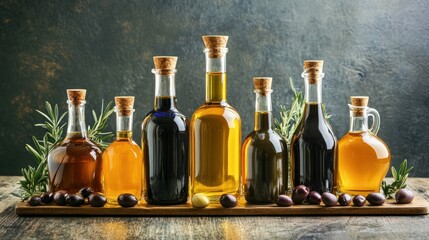 Assorted bottles of oils and vinegars