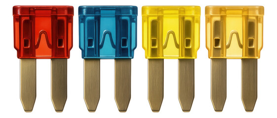 Blade-type fuses with two metal prongs for easy installation in home electrical systems.