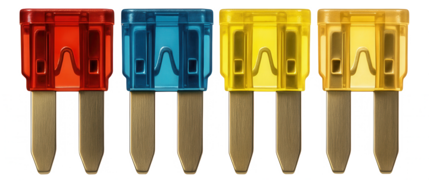 Blade-type fuses with two metal prongs for easy installation in home electrical systems.