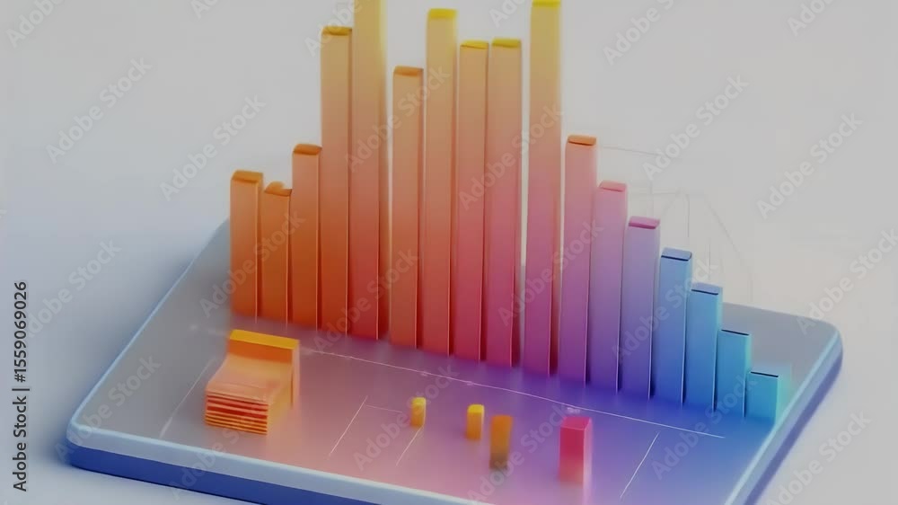 Poster isometric 3d graph chart with orange and blue gradient on white background