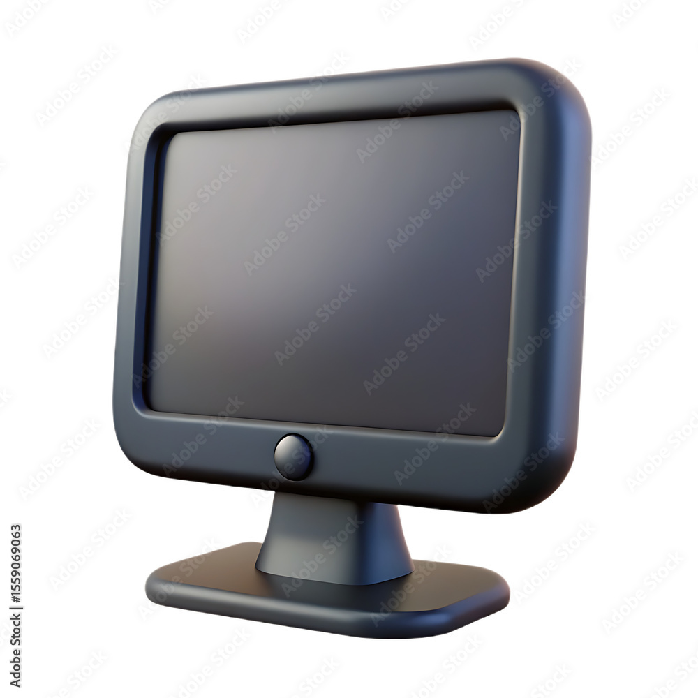 Poster dark gray rounded computer monitor with circular button rounded edges technology