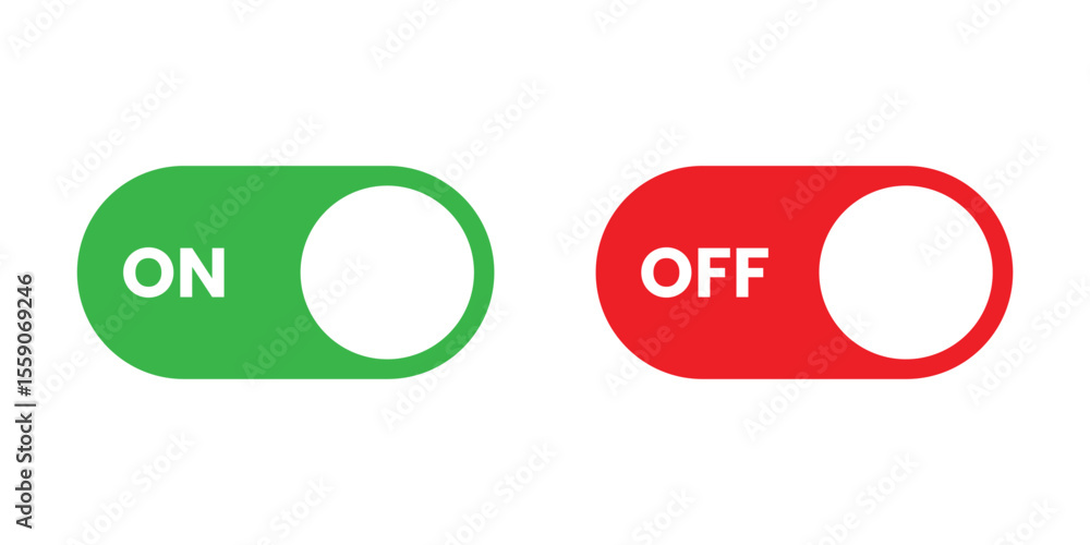 Aufkleber on and off toggle switch button icons set. setting control toggle on off, switch buttons.rounded on 