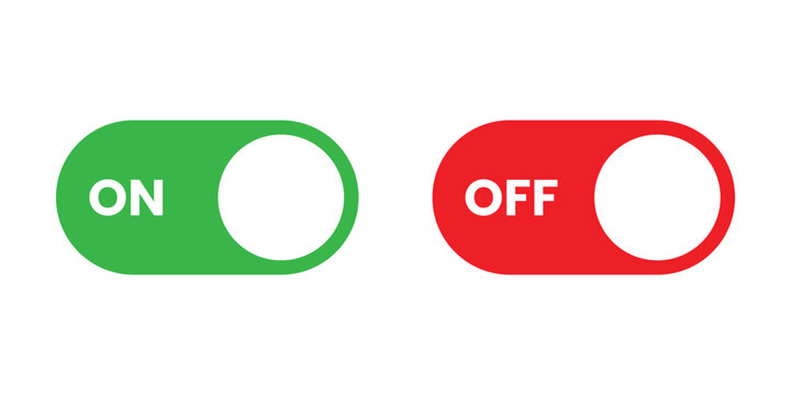 On and Off toggle switch button icons set. Setting control toggle ON OFF, switch buttons.rounded on off button or icons solid and outline effects