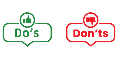 Do's and don'ts icon. to do and not to do symbol for guidelines and rules list.Dos and donts like thumbs up or down. Like or dislike index finger sign. Thumb up and thumb down sign - stock vector  © Welcome