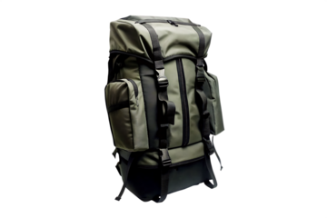 tourist khaki backpack isolated on white background PNG ,AI GENERATED