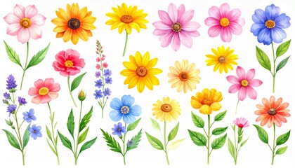 Obraz premium Vibrant Watercolor Flower Collection on White