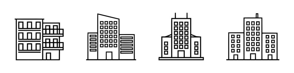 Building icon set. City, apartment, condominium, town collection.